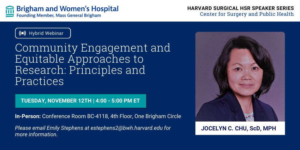 CSPH (@csph_bwh) on Twitter photo Join us on November 12th to hear from our next HSR Speaker, Jocelyn C. Chu, ScD, MPH from Harvard T.H. Chan School of Public Health! <a href="/HarvardChanSPH/">Harvard T.H. Chan School of Public Health</a> Join us on November 12th to hear from our next HSR Speaker, Jocelyn C. Chu, ScD, MPH from Harvard T.H. Chan School of Public Health! <a href="/HarvardChanSPH/">Harvard T.H. Chan School of Public Health</a>