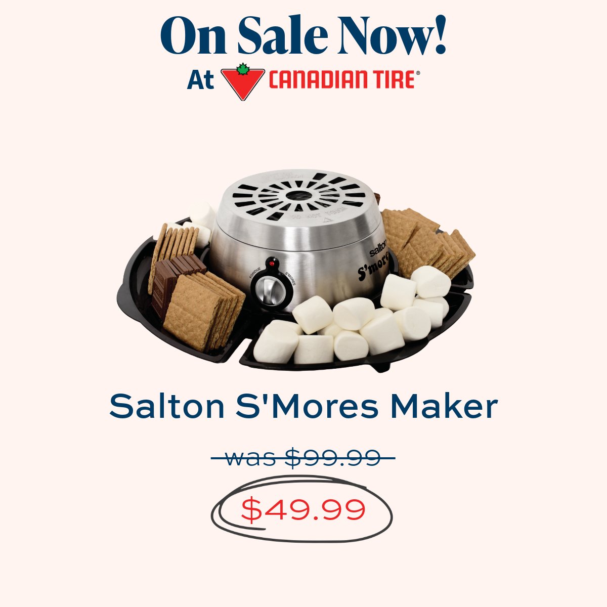SaltonGroup's tweet image. Get cozy this season with the ultimate treat station! 🍫🔥
 
The Salton S'mores &amp;amp; Fondue Maker is now on sale at Canadian Tire for just $49.99! Perfect for creating gooey s’mores, melted chocolate, and endless fondue fun!

Grab one today at Canadian Tire!✨

#Salton #CanadianTire