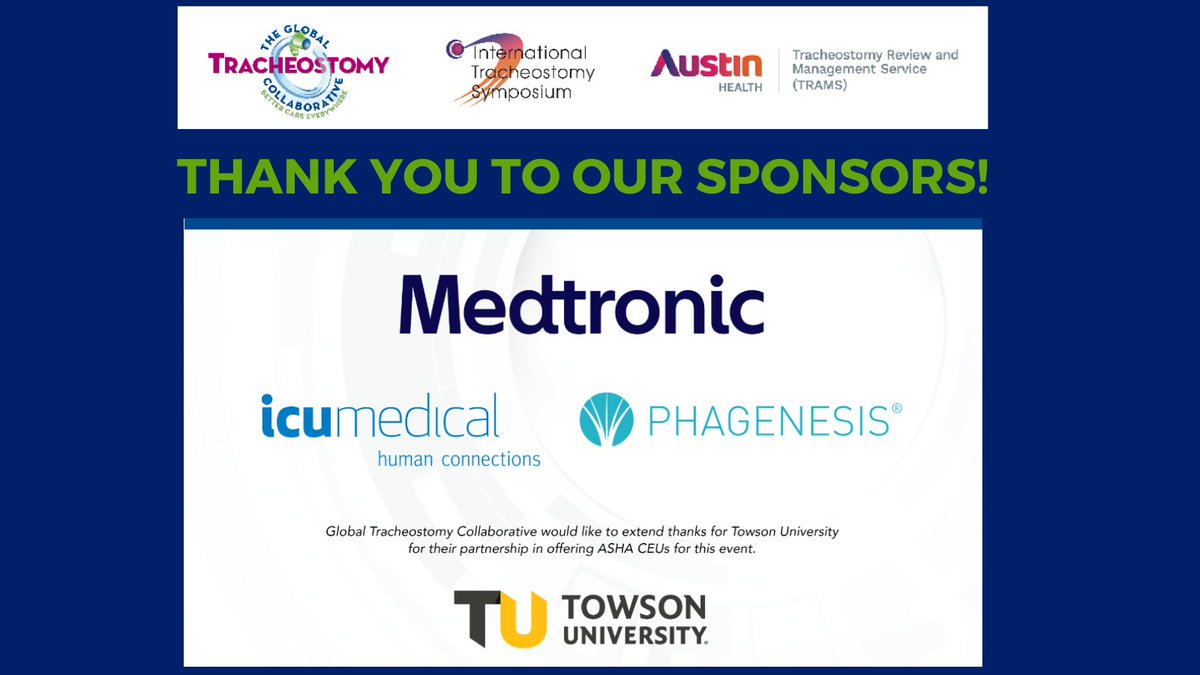 Thank you to our valued 8th ITS industry partners for your unwavering support of the Global Tracheostomy Collaborative. 
#globaltrachcollaborative #HealthcareInnovation #PatientSafety #MedicalDevice #Healthcare #Collaboration@ICUMedical <a href="/Medtronic/">Medtronic</a> @Phagenesis