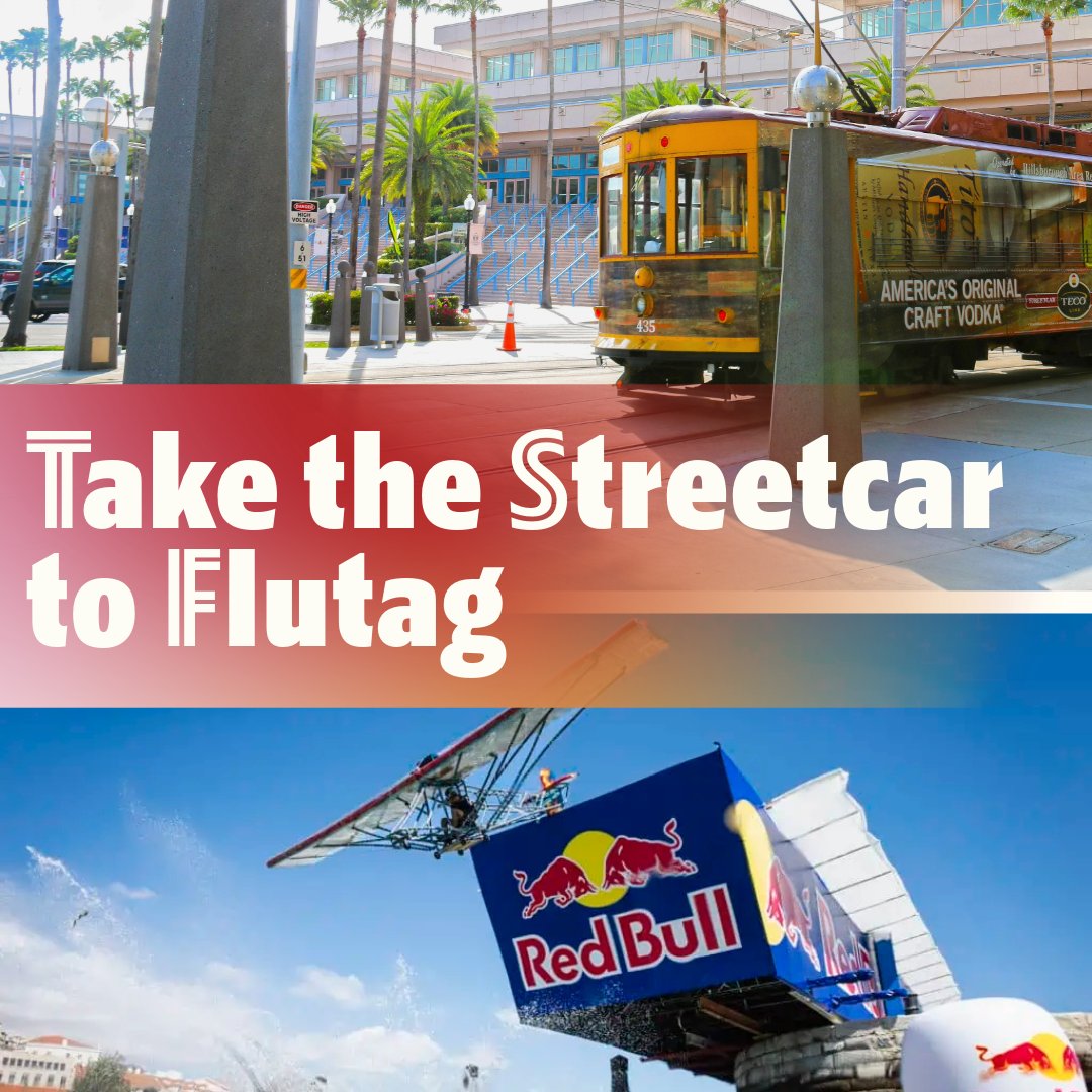 TampaStreetcar's tweet photo. Heading to the #Redbull #Flugtag on Saturday? Over 80k are expected near the @TheTampaCC! 

Officials HIGHLY recommend parking in #Ybor and taking the #TECOLineStreetcar! Streetcar service operates every 12 minutes during peak hours.

LIVE MAP: https://t.co/ICpHRMOdTu https://t.co/ajhhfiNM42
