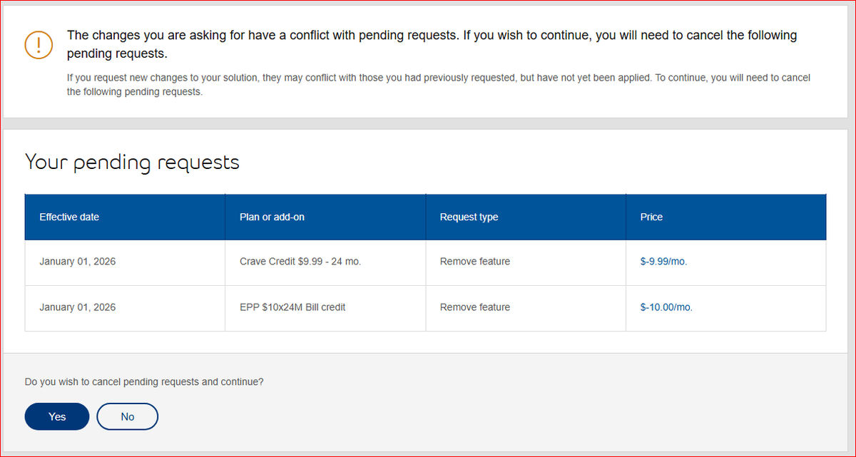 MrErickson's tweet photo. Average intelligence on the decline in the west. I was looking into downgrading my cell plan with @Bell and it gave me this ridiculous query. Why ridiculous? I never made requests and it says the request was to "remove feature". @Bell please translate to English. Next is cancel. https://t.co/IKvXi0fGMp