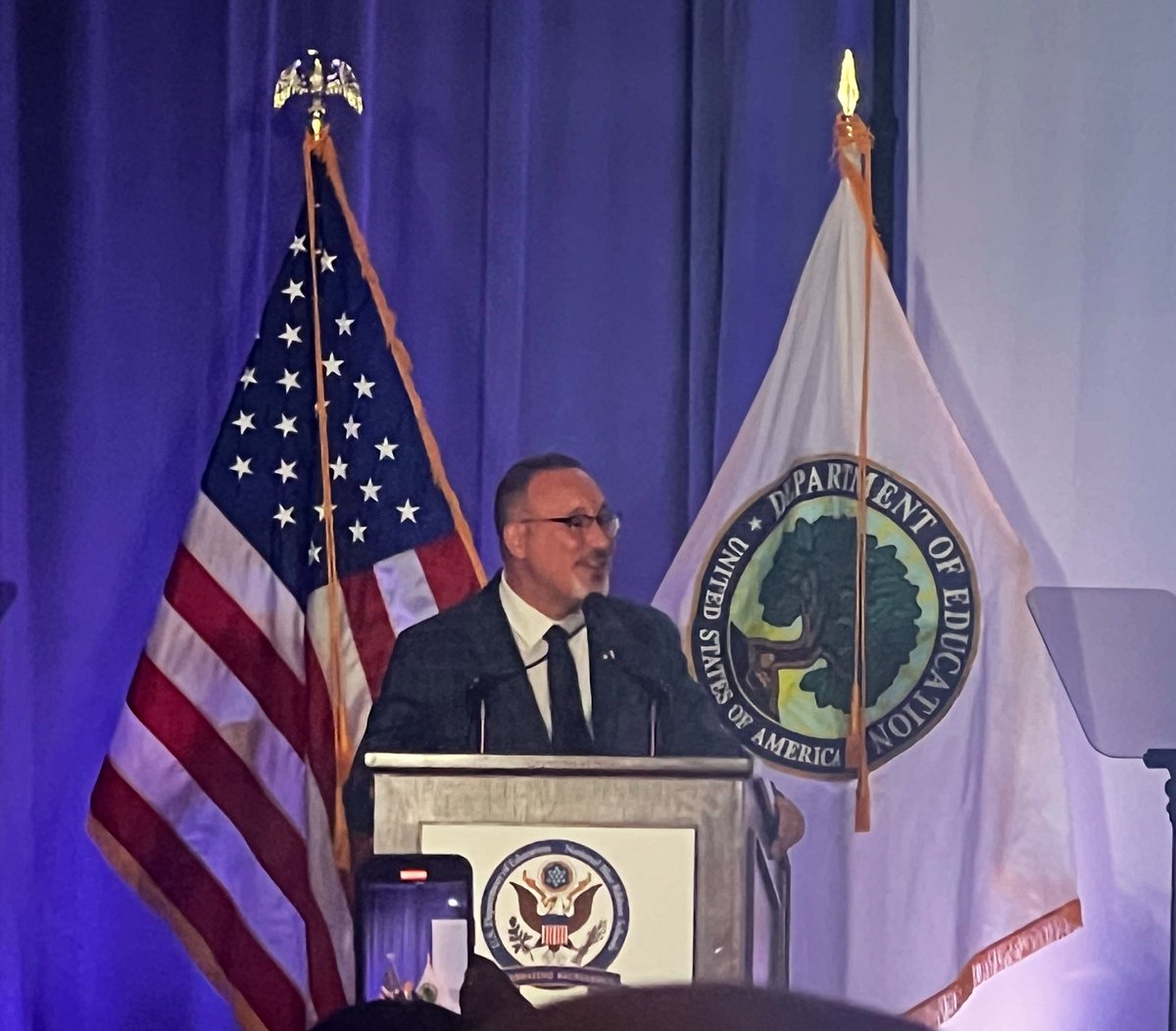 Hearing from US Secretary of Education, Dr. Miguel Cardona as we prepare to receive the National Blue Ribbon School.