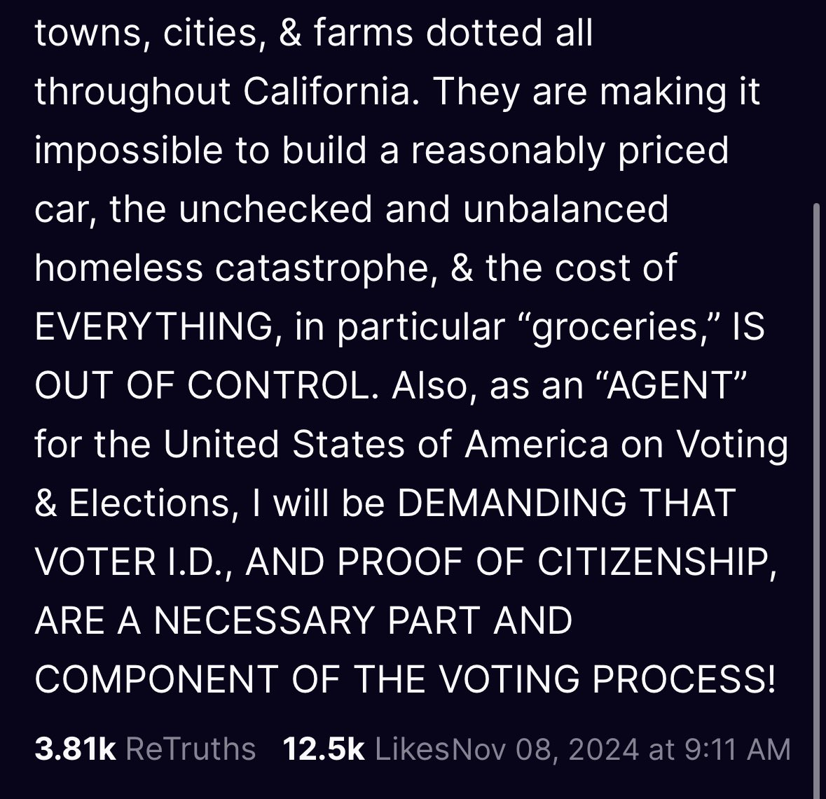 President-elect Trump on his Truth Social responds to Gov. Newsom’s call for a special legislative session to protect California from Trump’s proposed policies.

Says he will demand Voter ID and proof of citizenship in voting process: