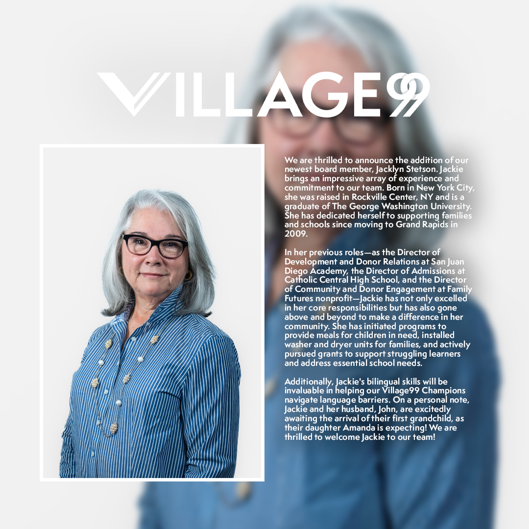 We are happy to announce our newest #V99 board member and trustee, Jacklyn Stetson! 💜

#V99 #Village99 | thevillage99.org