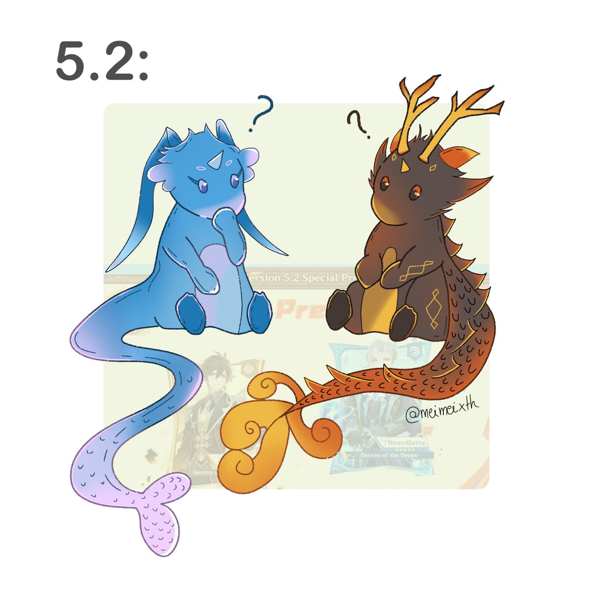 meimeixth's tweet photo. 🧡 Meeting of dragons? 💙

#GenshinImpact #Neuvillette #Zhongli https://t.co/3KOmcWLlgM