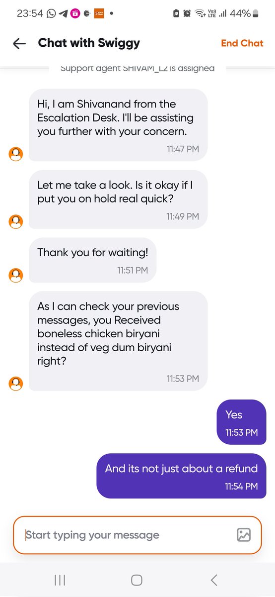 BagariaVishwas's tweet photo. @SwiggyCares How can you deliver Chicken for a Vegerterian order. You have destroyed my relegious beliefs and is non negotiable. I have accepted refund but your support executives can offer that as best option. Attached screenshots https://t.co/HNEvmJ9qoT