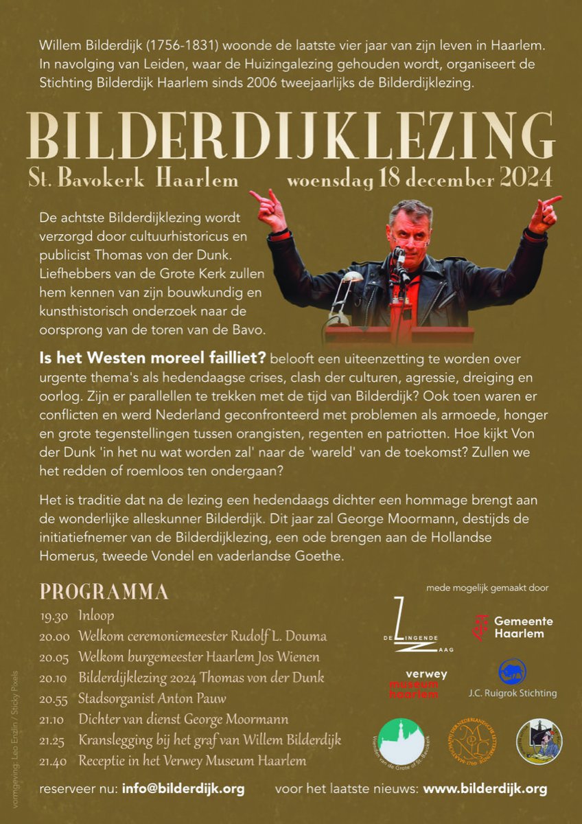 Op 18 december verzorgt Thomas von der Dunk de achtste Bilderdijklezing getiteld 'Is het Westen moreel failliet?' Reserveer nu via info@bilderdijk.org