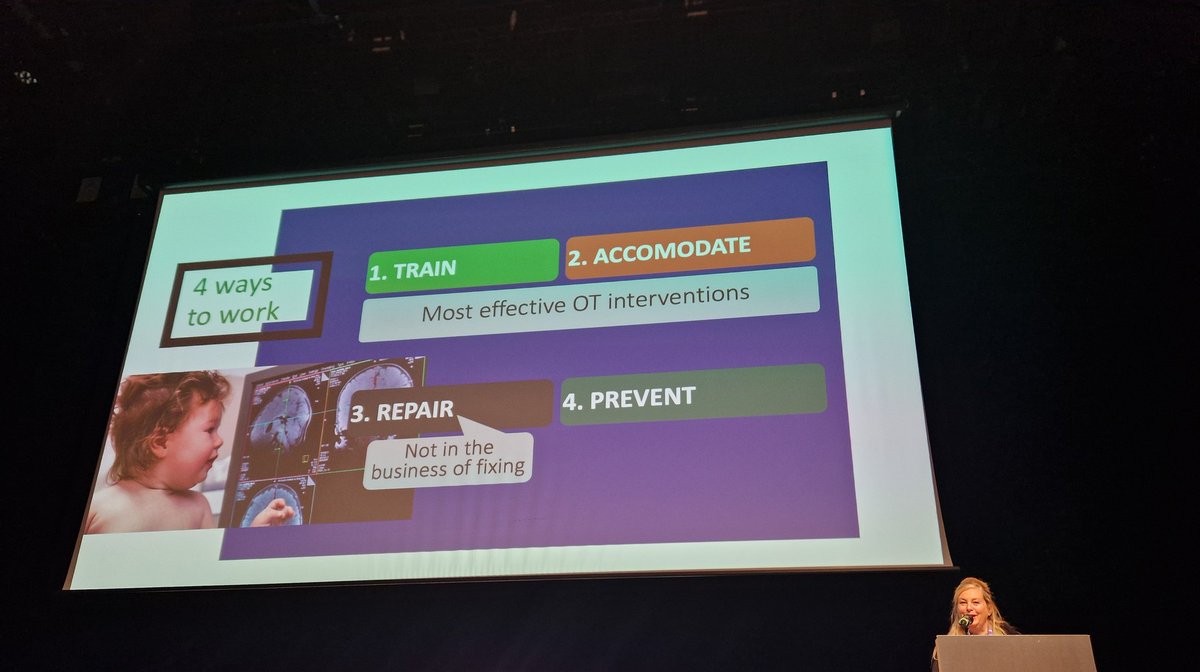 "Not in the business of fixing things" .Let's focus on most effective OT interventions: train &amp; accomodate 👏👏👏thank you Iona Novak for the evidence to support OT practice at RCOT CYPF conference #CYPF24