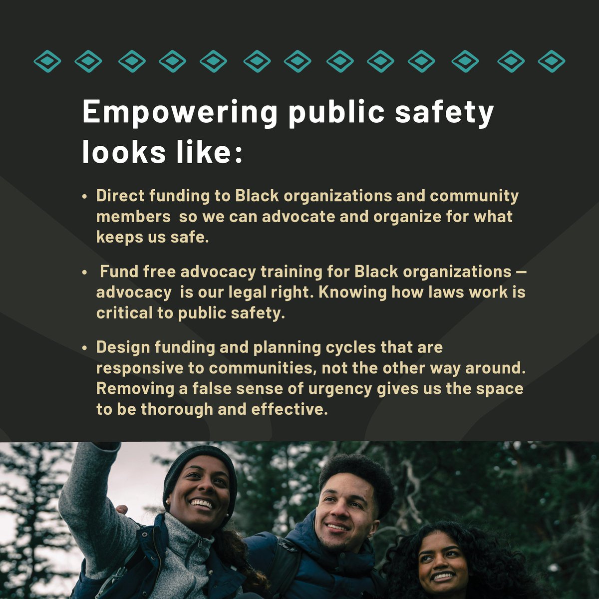 Safety varies by community, but a diversity of approaches helps keep everyone safer. 

Rather than one-size-fits-all, true public safety empowers communities to share wisdom and collaborate. See our Black Well-being report: blackfuturewa.org/blackwellbeing…
