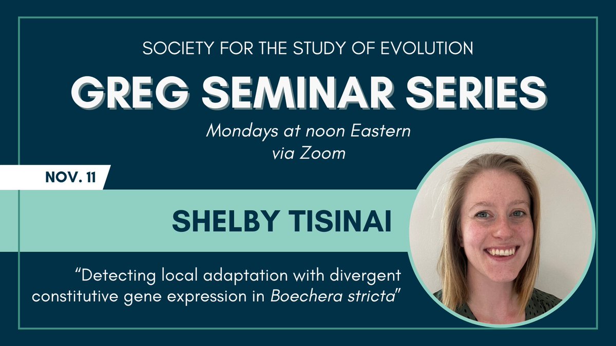SSE (@sse_evolution) on Twitter photo Join us today at noon Eastern for our next GREG Seminar! <a href="/WSUPullman/">WSU Pullman</a> PhD candidate Shelby Tisinai presents “Detecting local adaptation with divergent constitutive gene expression in Boechera stricta.” <a href="/s_tisinai/">Shelby Tisinai</a>
evolutionsociety.org/meetings/greg-… Join us today at noon Eastern for our next GREG Seminar! <a href="/WSUPullman/">WSU Pullman</a> PhD candidate Shelby Tisinai presents “Detecting local adaptation with divergent constitutive gene expression in Boechera stricta.” <a href="/s_tisinai/">Shelby Tisinai</a>
evolutionsociety.org/meetings/greg-…