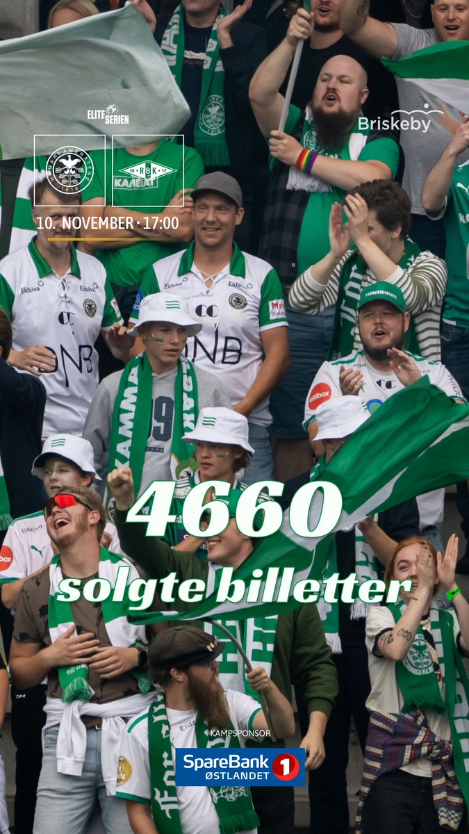 2 dager til hjemmematch mot Rosenborg, søndag 10. november, kl 17.00
Billettsalget går unna og fredag kveld kl 20.00,  4660  forhåndssolgte billetter🙌

🎟️ Billetter kjøper du i HamKam appen