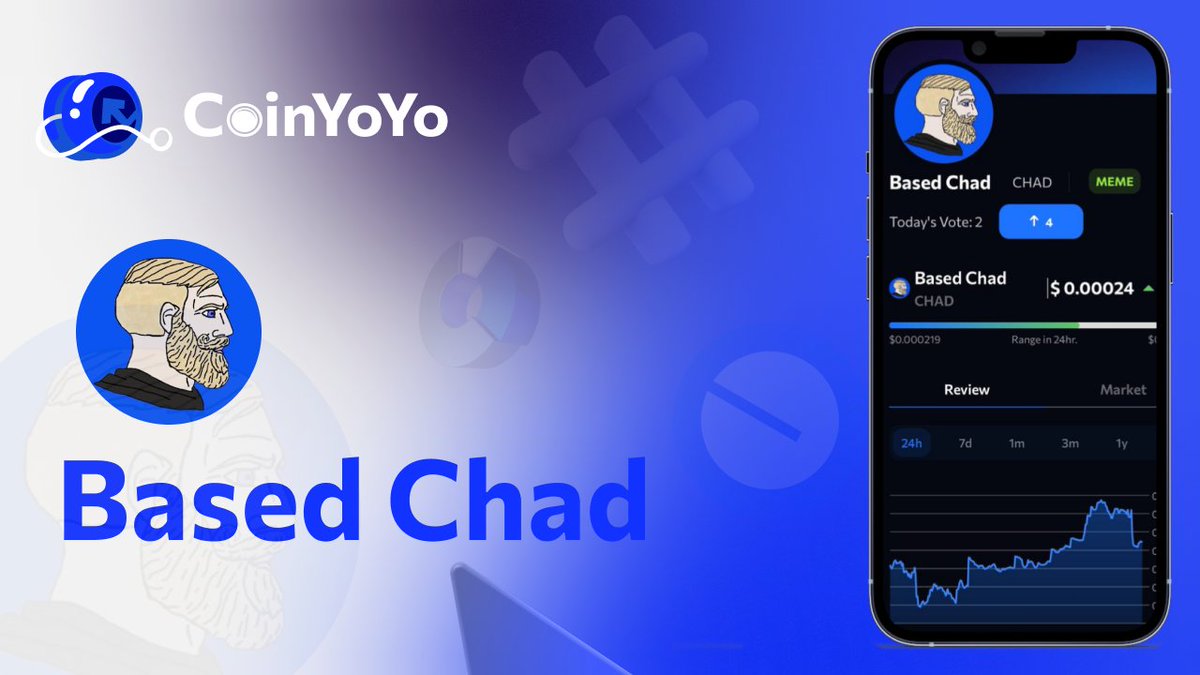 CoinYoYo_io's tweet photo. Based Chad $CHAD welcome to CoinYoYo! @BasedChad6969
Promote the project on CoinYoYo by voting:
https://t.co/Ce1GxJ2mSq
#CHAD #CoinYoYo #memecoin https://t.co/RZEN0jvEix