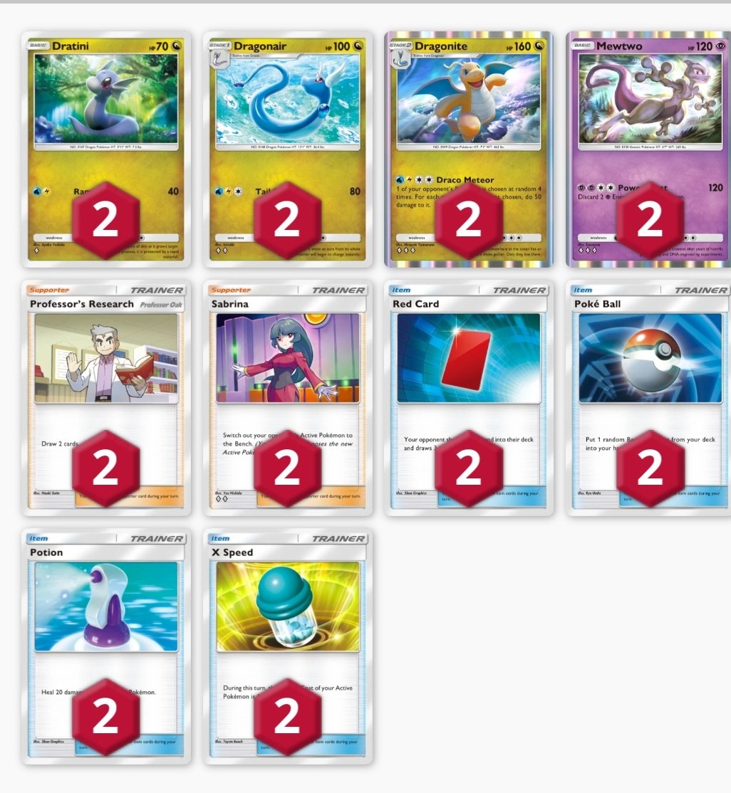 Deck que estou jogando no #tcgpocket. Ainda nao me decidi se é melhor 2 sabrinas ou 1 sabrina e 1 meowth pra poder ter opção de compra de emergência/alvo pra sabrina adversária.