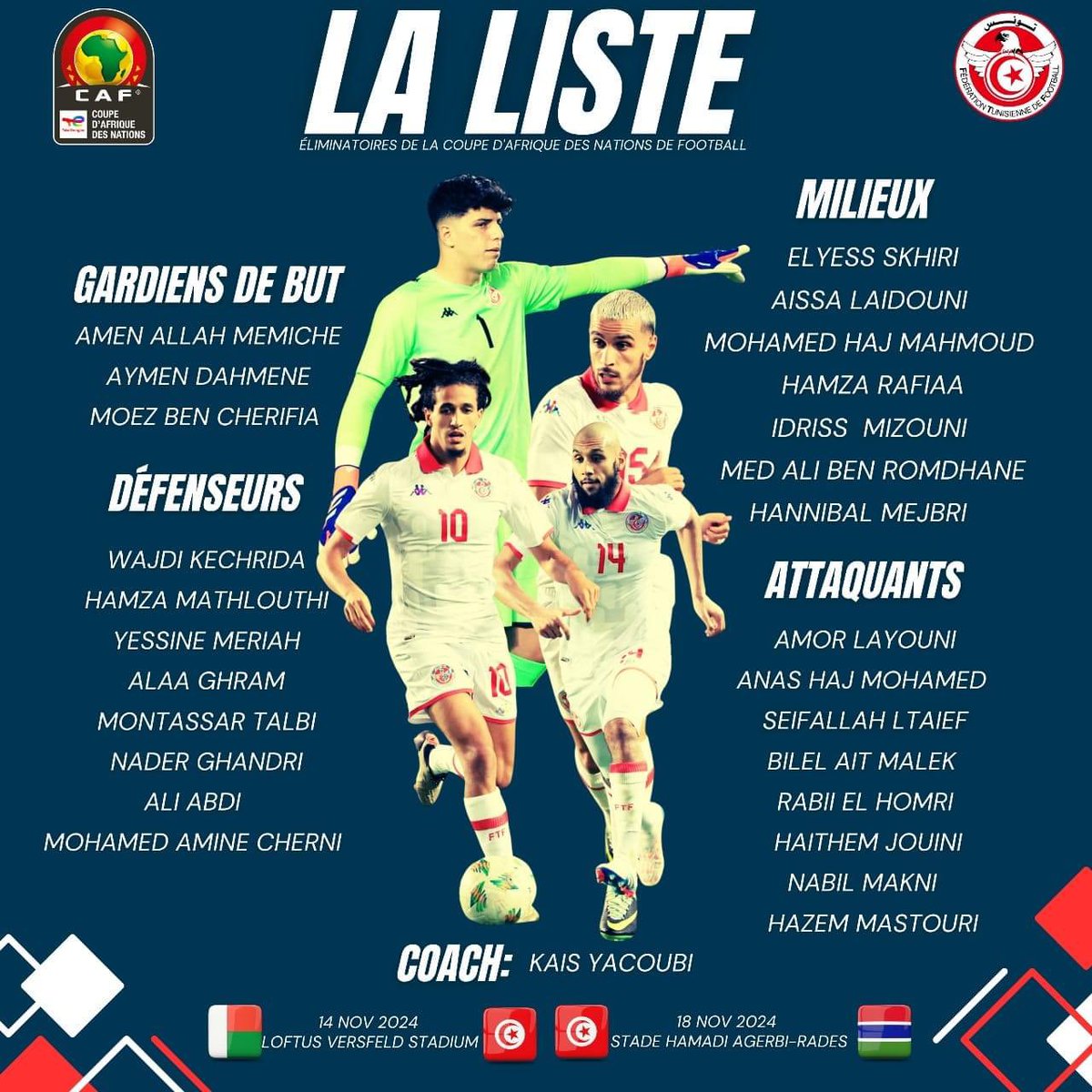 Félicitations à notre milieu de terrain, Mohamed Hadj Mahmoud pour son retour à la liste de l’équipe nationale tunisienne 💪❤️.