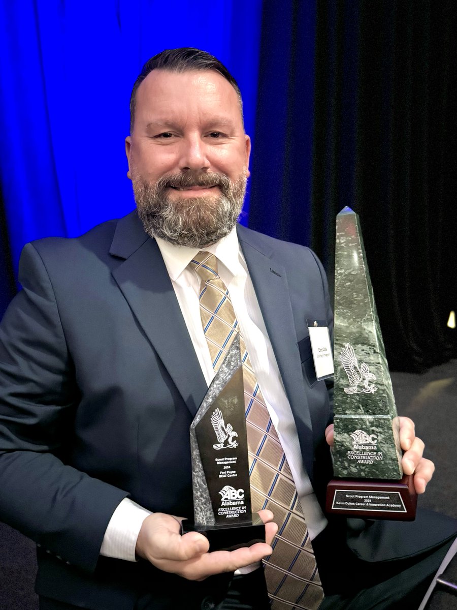 scoutpm_'s tweet photo. Scout PM was honored last night with two 2024 Excellence in Construction Awards from Associated Builders and Contractors of Alabama. Thanks to our own Chris Clark and superintendents Brian Jett and Jason Davidson for representing Scout at the awards dinner. #MadeSure https://t.co/Ch607E4iFX