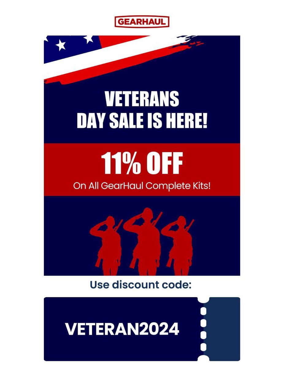 sawhaul's tweet photo. In honor of Veterans Day, The GearHaul team is celebrating the courage, loyalty, and love for our country that unites us all. As a small gesture of gratitude, we’re offering 11% off on all GearHaul complete kits!!! Now through Monday!! https://t.co/csXhSbWjrj
