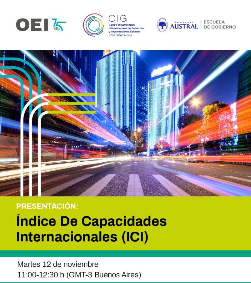 Presentación del ICI,Martes 12/11 a las 11 am de ARG. <a href="/EspacioOEI/">OEI</a> <a href="/EGobiernoUA/">Escuela de Gobierno Universidad Austral</a> <a href="/oeiarg/">OEI Argentina</a> 

👉Enlace del Zoom:  
us06web.zoom.us/j/81271675184