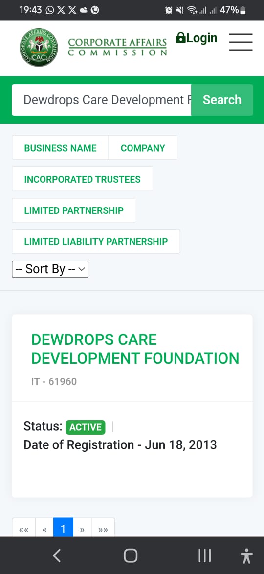 DEWDROPSCARE's tweet photo. DEWDROPS CARE DEVELOPMENT FOUNDATION is a non-political and non-religious Nigerian, not-for-profit, registered charitable organization, founded on the 18th of June, 2013 with Corporate Affairs Commission number CAC/IT/NO 61960, SCUML (EFCC) number 251400714. https://t.co/bMhF6csKEW