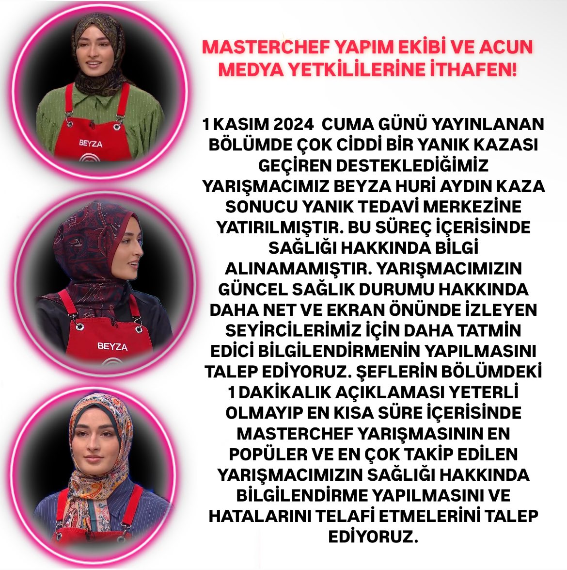masterchef yapım ekibi ve acun medya yetkililerine itafen 

#MasterChef | #BeyzaHuriAydın 

<a href="/TvMasterchef/">MasterChef Türkiye</a> <a href="/acunilicali/">Acun Ilıcalı</a> @Acuncom <a href="/SomerSivrioglu/">Somer Sivrioglu</a> <a href="/Danilo_Zanna/">Danilo Zanna</a> <a href="/iremkanan/">İrem Kanan</a>