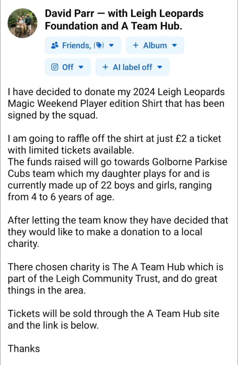 LLRL_Foundation's tweet photo. Your support for the Foundation and our A Team Hub is genuinely inspiring! 
Thank you, David. 
If you'd like a chance to win this shirt, please click the link.

https://t.co/zBbDlZIvSc https://t.co/JqyHO9XqvZ