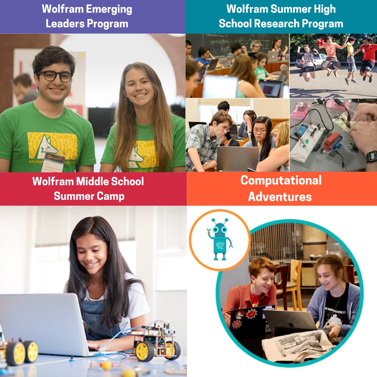 WolframResearch's tweet image. Celebrate #NationalSTEMDay with byte-sized virtual adventures and both virtual and in-person summer student programs!
Know a student motivated and passionate about STEM? Kick start their computational journey #WithWolfram
education.wolfram.com/programs/