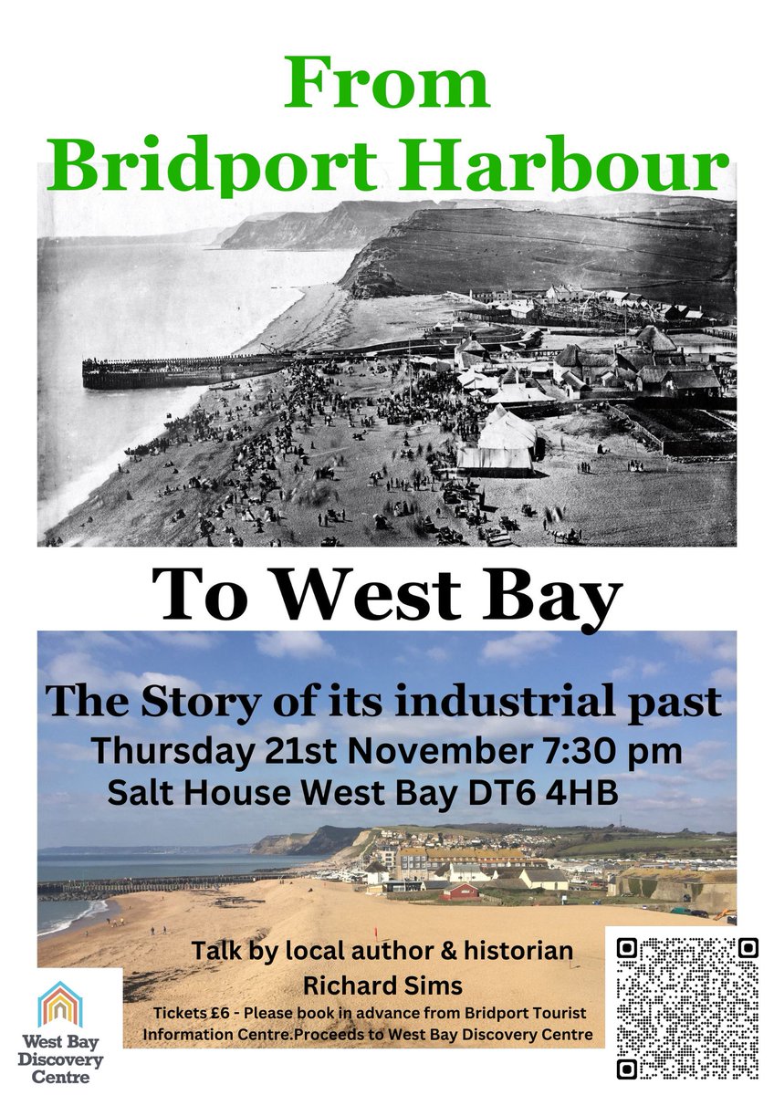 Local author and historian Richard Sims <a href="/BradshawLSWR/">Richard Sims</a>  is joining us on 21st November for an illustrated talk about ‘ From Bridport Harbour to West Bay – The Story of its industrial past.  Tickets are £6 and are available by calling  @BridportTIC 01308 424901 or booking online.