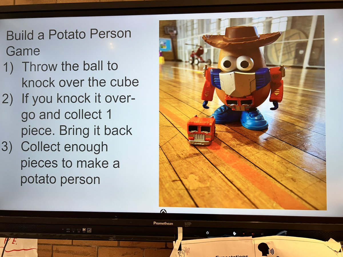 Eileenstrong925's tweet photo. Turning throwing games into a fun challenge by collecting Mr. Potato Head pieces! 🎯 Every successful throw earns a new part to build a full Mr. Potato Head. Kids stay active, engaged, and get a fine motor skills boost too! 🥔💪 #PhysEd #ActiveLearning #FunInPE https://t.co/TKs3tnSavB