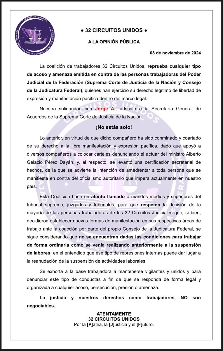 Los #32CircuitosUnidos reprochamos el actuar de todos aquellos mandos medios y superiores que reprimen la libertad de los trabajadores de manifestarse pacíficamente contra el oficislimo autorirario.
Levantemos la voz!!!
#UnidosSomosMásFuertes 
#Somos32
#CircuitosUnidos