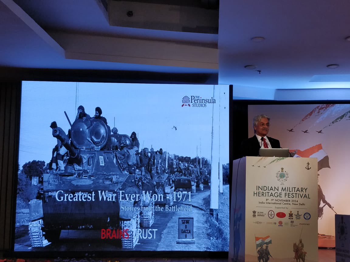 Presenting the story of Liberation of Bangladesh 1971 by #brainstrustindia at #indianmilitaryheritagefestival2024 by <a href="/SubrotoC/">Subroto</a> <a href="/USIofIndia/">United Service Institution of India</a> @MilitaryFest_24 <a href="/IIC_Delhi/">India International Centre(Official Account)</a>