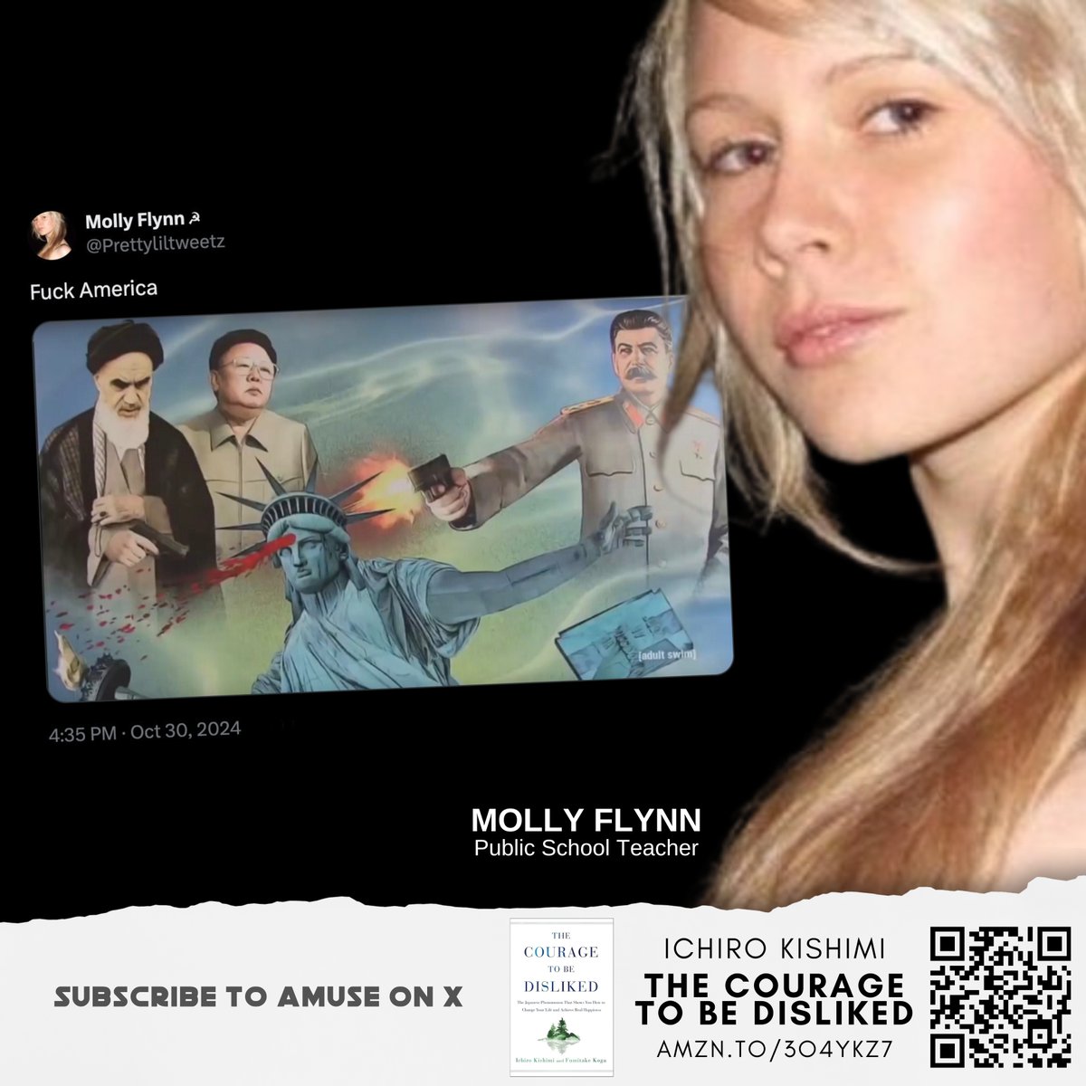 amuse's tweet photo. Two thoughts. First, these are the people that wanted to rule over us. Second, these are the people teaching our children - meet Molly Flynn, Public School Teacher and member of the Teacher's Union. https://t.co/cYAXL8YV32