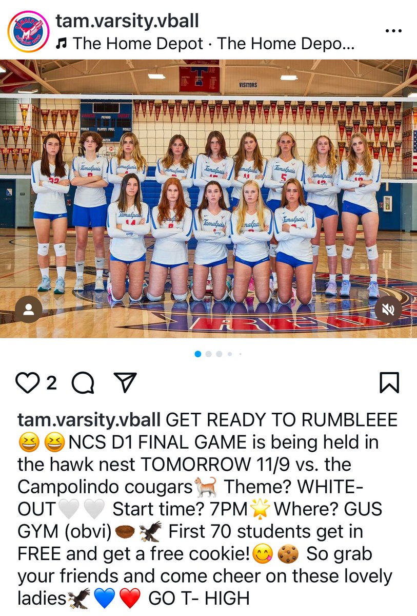 TamVolleyball's tweet photo. Can’t wait to see you at Tam High tomorrow for the NCS Division 1 Finals at 7:00!

#MarinVolleyball #HawkYeah @TAMathletics @marinij_sports https://t.co/YEhKOmIRpU