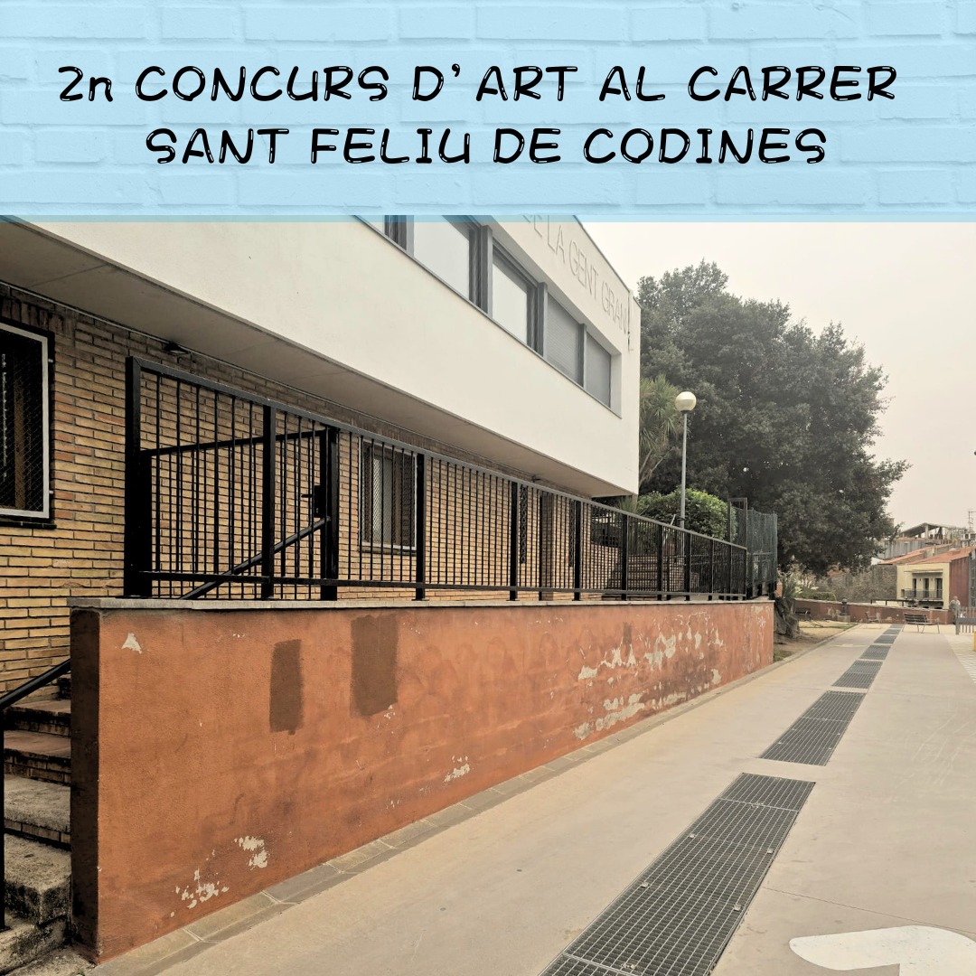🎨 2n Concurs d'Art al Carrer 

Després de l'èxit de la 1a edició, l'Ajuntament convoca la 2a edició.

✅ Animem a tots els artistes a traslladar el seu art al mur del Casal Mpal de la Gent Gran #sfc182 ‼️

🗓 Presentació propostes de l'11 al 29/11

ℹ️  santfeliudecodines.cat