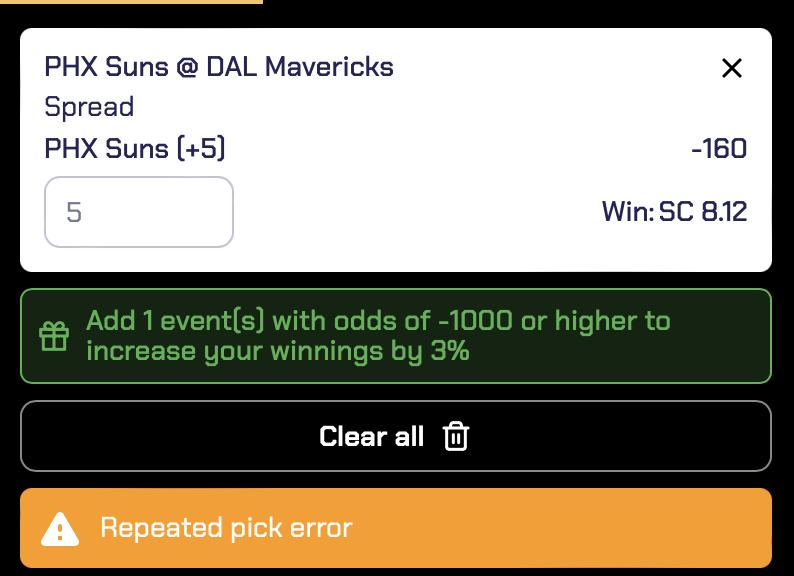A1Faded's tweet photo. @Sportzino_  Why am I unable to place multiple props from the same game? I keep getting a ‘Repeated pick’ error, but these aren’t duplicate picks—they’re just different selections from the same game. https://t.co/7m5WGk0k08