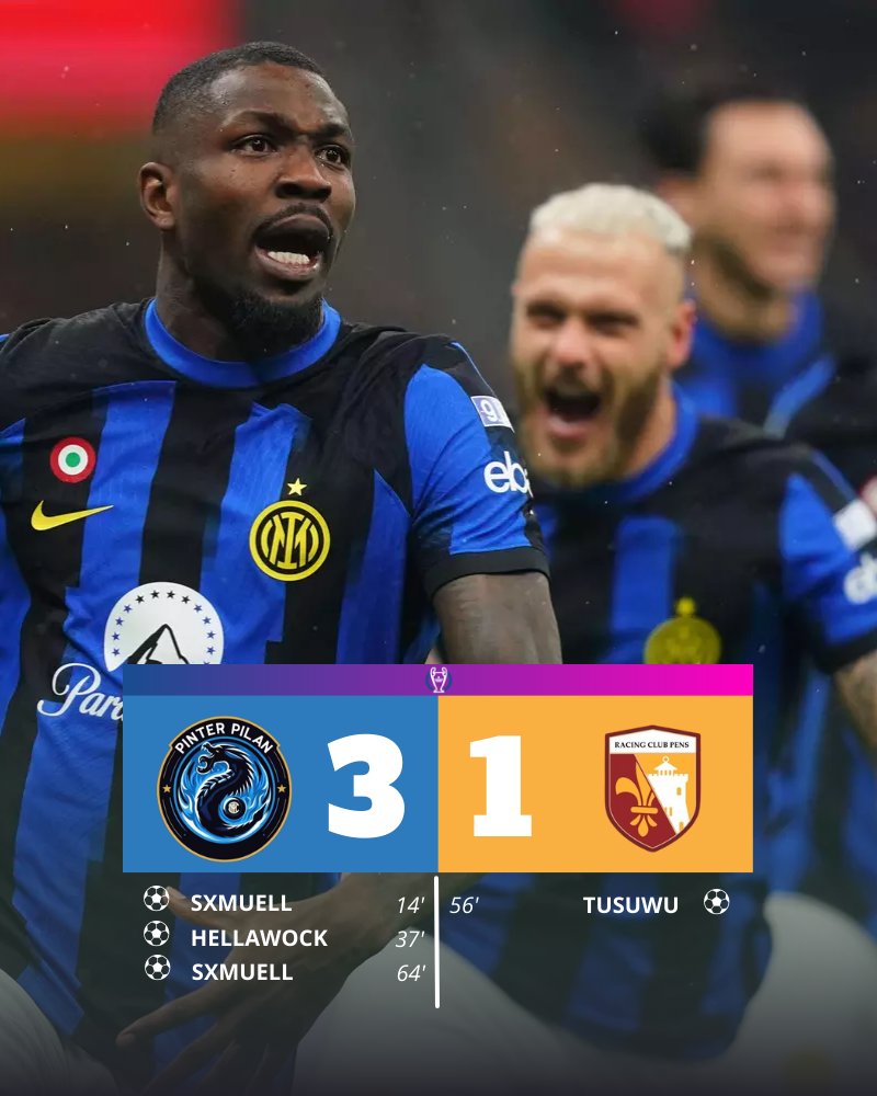 FFL_RP's tweet photo. 🚨 𝐓𝐄𝐑𝐌𝐈𝐍𝐄

🇮🇹 Pinter 3 - 1 RC Pens 🇫🇷

Pinter se défaite du piège de Pens grâce à un doublé de Sxmuell et s'envole provisoirement en tête de la phase de ligue. https://t.co/PPu5wSEJOW