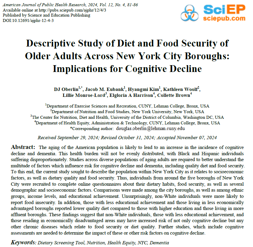 Jacob M. Eubank, Ed.D. (@drjacobmeubank) on Twitter photo See our latest collaboration with colleagues from <a href="/LehmanCollege/">Lehman College</a> , <a href="/NYU_NFS/">NYU Steinhardt Nutrition and Food Studies</a> , and the <a href="/udc_edu/">University of the District of Columbia (UDC)</a> , with NE2439: Improving the Health Span of Aging Adults through Diet and Physical Activity Multi-state Research Project.
#healthyaging #diet #foodsecurity
sciepub.com/ajphr/content/… See our latest collaboration with colleagues from <a href="/LehmanCollege/">Lehman College</a> , <a href="/NYU_NFS/">NYU Steinhardt Nutrition and Food Studies</a> , and the <a href="/udc_edu/">University of the District of Columbia (UDC)</a> , with NE2439: Improving the Health Span of Aging Adults through Diet and Physical Activity Multi-state Research Project.
#healthyaging #diet #foodsecurity
sciepub.com/ajphr/content/…