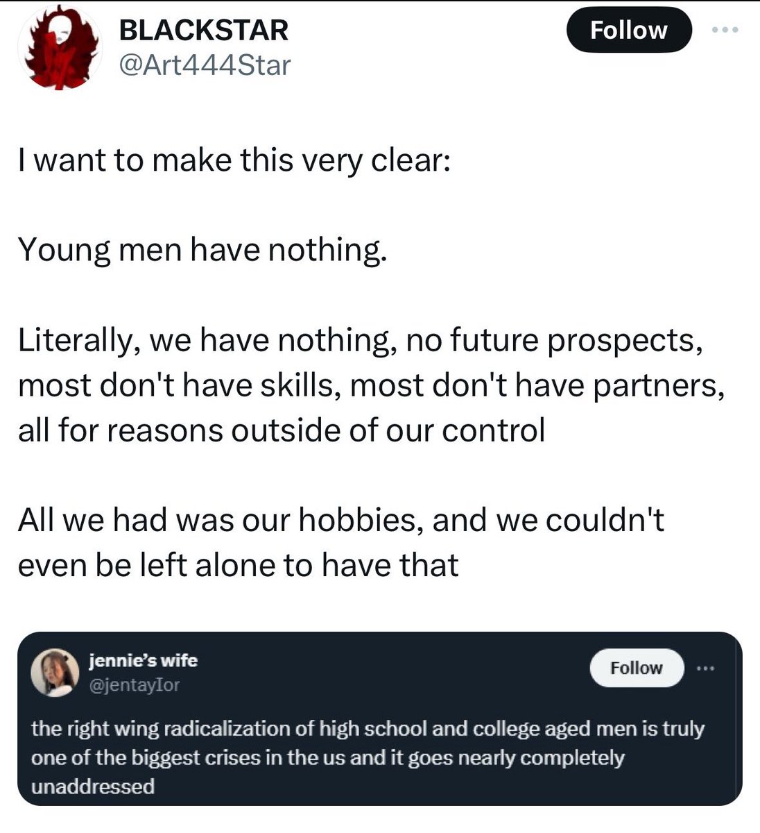 andycannoly's tweet photo. It's amazing that some men think it's apparently someone else's fault that they don't have partners or skills. Also...skill issue. I know many men with good jobs and happy relationships who take accountability for their actions and lives. https://t.co/ZMlKhgbg05