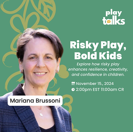 ✨Risky Play, Bold Kids - join Mariana Brussoni on Nov. 15th, on Play Talks as she talks with host Mariana Carazo about risky play! 
👉To register for this free session and for more info: developingmindsus.com/playtalks
👉Learn about Dr. Brussoni's work: outsideplay.org