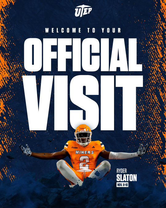 slatonryder457's tweet photo. Excited to head to El Paso this weekend for my OV at UTEP!  Looking forward to meeting everyone and learning more about the program.  @CoachStanchek @CoachSWUTEP @UTEPFB @MCardsRecruits https://t.co/VUvV99bAmP