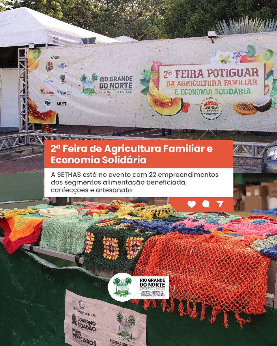 rnsethas's tweet image. A SETHAS participa da 2ª Feira Potiguar da Agricultura Familiar e Economia Solidária.

Os empreendimentos da EcoSol estão expondo seus produtos na Praça de Alimentação na estrutura central de eventos do Centro Administrativo. 

Confira mais: instagram.com/p/DCH1cUEPIUV/