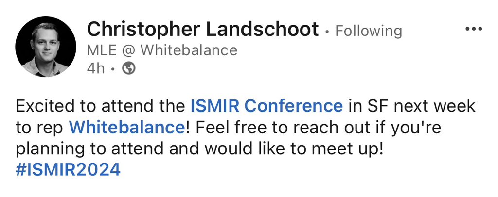 whitebalanceHQ's tweet photo. We’re looking forward to all of the incredible research and insights sure to come from next week’s @ISMIRConf!
If you’re attending, be sure to connect with one of our lead engineers and brightest minds in the industry, Chris Landschoot!
No bias! 👀😜
#ClearedForUse #ISMIR2024 https://t.co/kt9cPigmRx