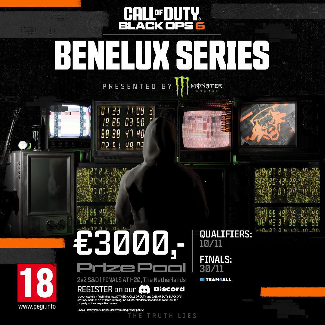 🎮 Ready for the ultimate Call of Duty: Black ops 6 showdown? 🎮

🏆 Compete for a share of the €3000 prize pool! 🏆

Don’t miss out! Registration closes tomorrow 6pm CEST👇

bit.ly/BO6MonsterEner…

#MonsterEnergy #CODBeneluxSeries #CallofDuty #BlackOps6