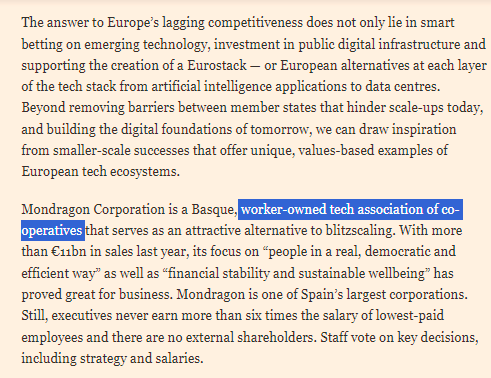 LilAphasia's tweet photo. @MarietjeSchaake @MarietjeSchaake You describe Mondragon as an alternative. I recommend looking into Cooptech &amp; a leader in this space  @ZygmuntowskiJ  
It’s important that Europe does not view #Cooptech as merely a niche but instead places it at the core of its digital strategy. @HennaVirkkunen https://t.co/NYRvauShif
