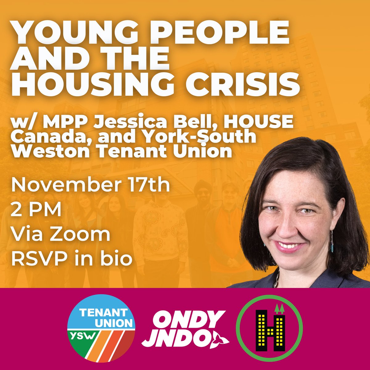 Next Sunday we will be hosting a joint talk about the housing crisis with <a href="/HOUSECanada_/">HOUSE Canada</a> , <a href="/YSWtenants/">YSW Tenant Union</a>  and <a href="/JessicaBellTO/">Jessica Bell</a> 

We hope to see you all there🧡

RSVP HERE:  forms.gle/Wjos8BdVJcEfHV…