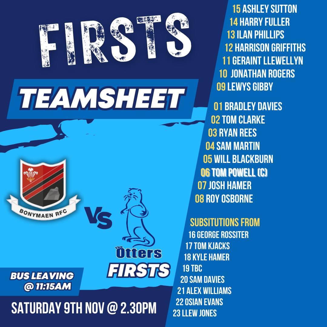 FIRSTS XV SQUAD ANNOUNCEMENT!

We're hitting the road to <a href="/Bonymaenrugby/">Bonymaen RFC</a> with a strong squad ready for battle. 
Kick-off is at 2:30 PM, and the supporters bus leaves bright and early at 11:15