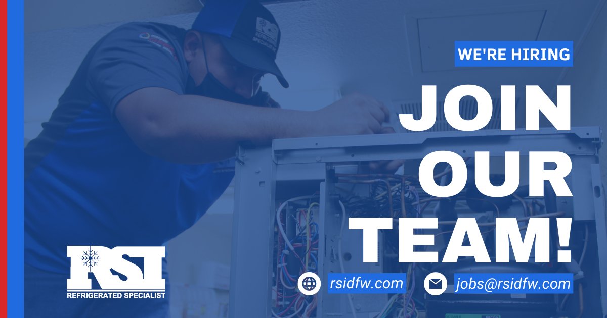 rsidfw's tweet image. We're hiring refrigeration technicians in the Dallas-Fort Worth area! 

Come join a family-operated company that cares about your growth and development as a refrigeration technician.

Apply now:
✉️  jobs@rsidfw.com
🔗  rsidfw.com/contact-us/rsi…