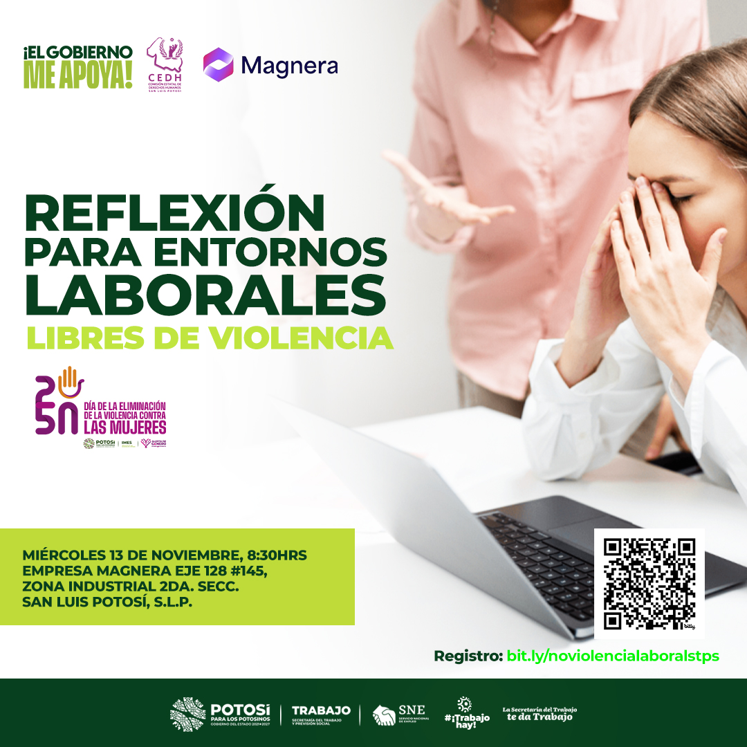 STPSSLP's tweet image. #Empresaria/#Empresario

Se les invita al próximo foro gratuito, que se llevara a cabo el 

📆 13 de nov
🕗 8:30 hrs. 
📍eje 128 #145, Zona Industrial

➡️ Registro: bit.ly/noviolencialab…

Este es el Gobierno que #MeApoya, en San Luis Potosí #TrabajoHay!