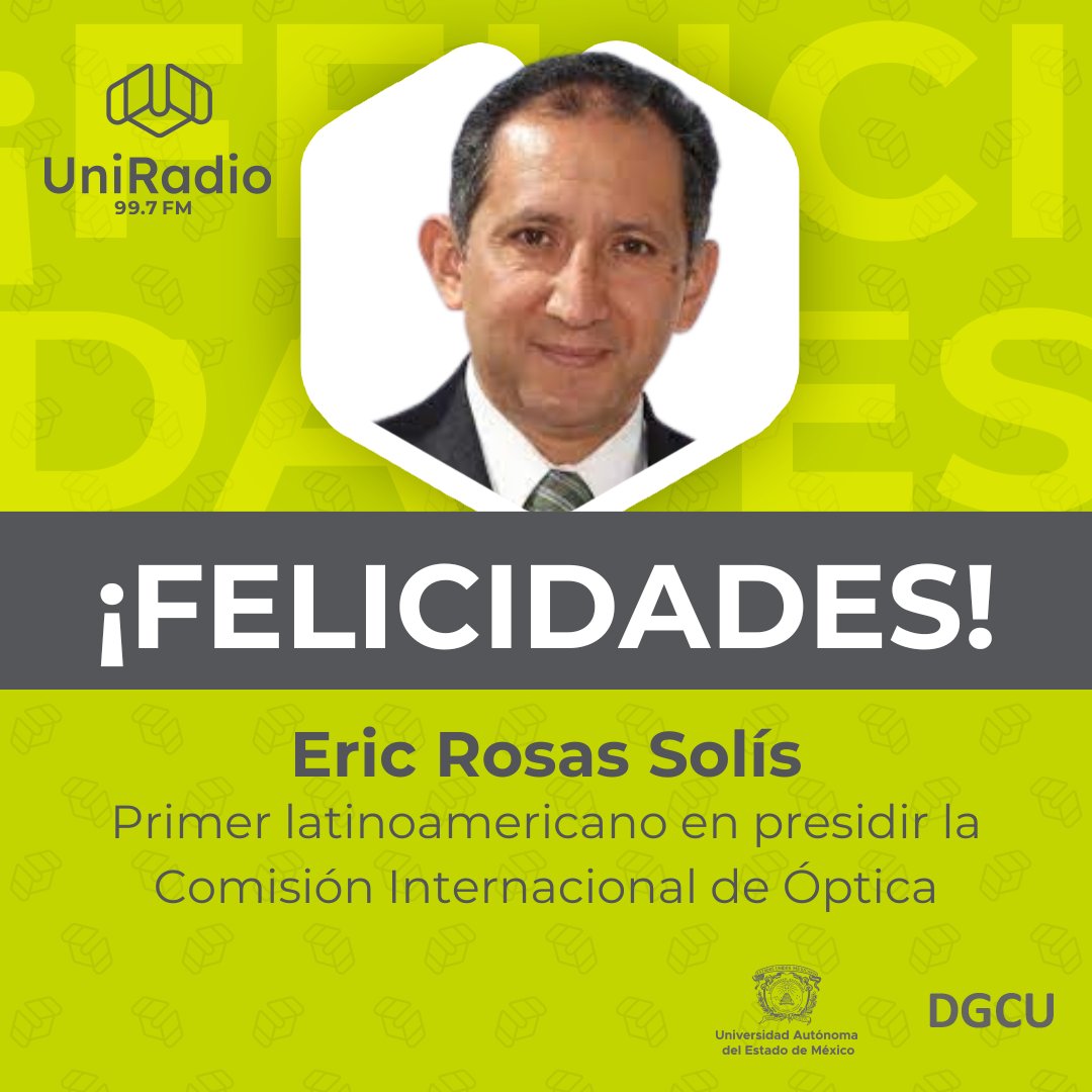 🎉Felicitamos al Dr. Eric Rosas Solís, colaborador en <a href="/criterio997FM/">Criterio Noticias</a> y egresado de la <a href="/UAEM_MX/">UAEMéx</a>, por ser el primer latinoamericano en presidir la Comisión Internacional de Óptica. ¡Enhorabuena! 🎊

#UniRadioVaConmigo
#SomosUAEMéx💚💛