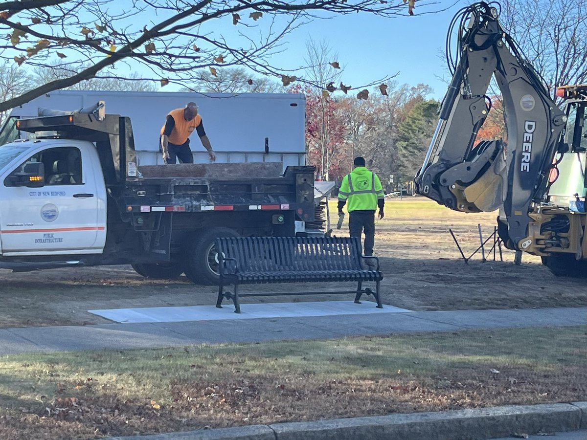 Thank you to all of our department of public infrastructure team members in the New Bedford Park Department for all that they do to make our parks better for everyone who enjoys them.  We are installing some new benches along the walking paths around Brentwood Park