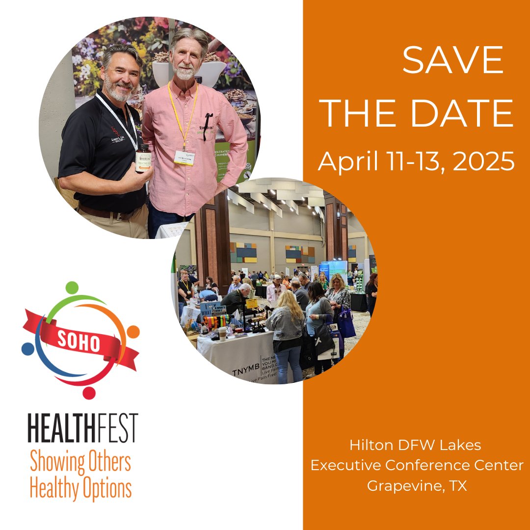 Mark your calendars! Join us in Dallas, TX, from April 11-13, 2025, for #SOHOHealthfest.

At this tradeshow, you'll explore the latest trends in the #naturalproductsindustry, connect with top experts, and discover new products that can enhance your business.