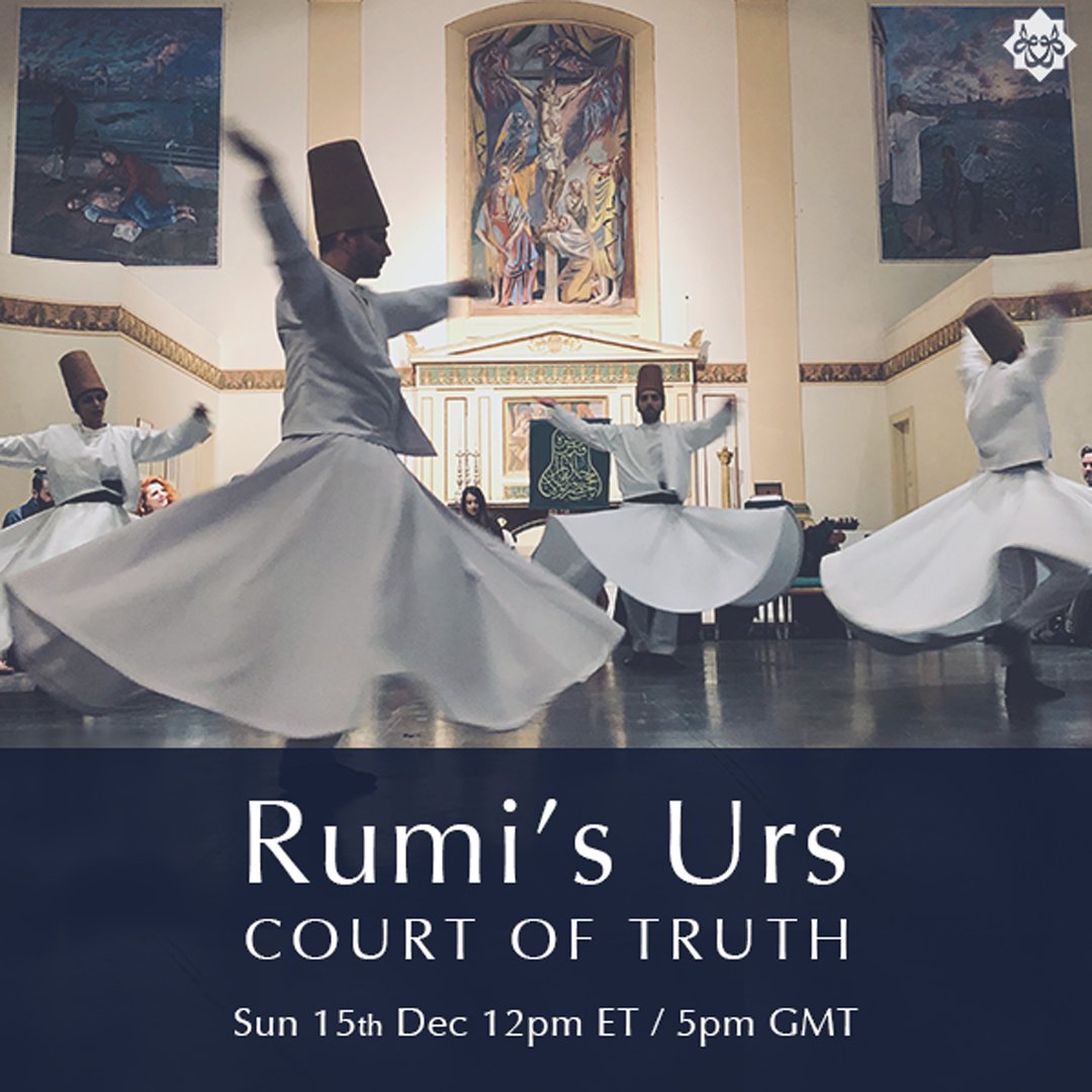 Celebrate Mevlana Rumi’s union with the Beloved: online gathering of remembrance with Shaikh Kabir &amp; Camille Helminski &amp; #Mevlevi #WhirlingDervishes #zhikr #music #poetry on the theme of Court of Truth.
sufism.org for access

#sufism #rumi #urs #sufi #mevlana